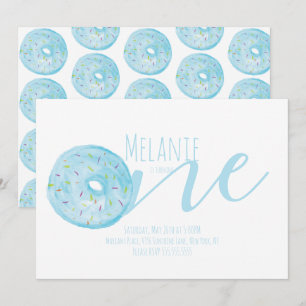 Watercolor Doughnut First Birthday Sweet Party Blu Invitation