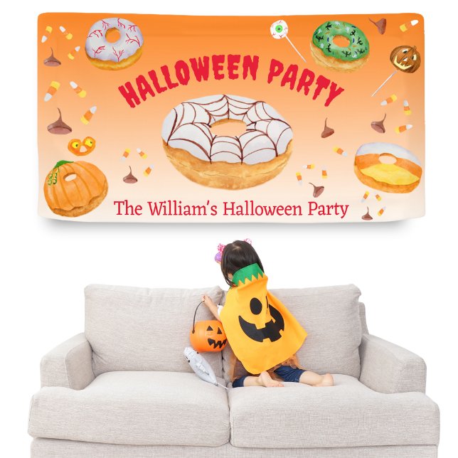 Watercolor Doughnut-licious Halloween Candy Party  Banner (A colorful, fun Halloween Banner you can personalize with your name or event details! )