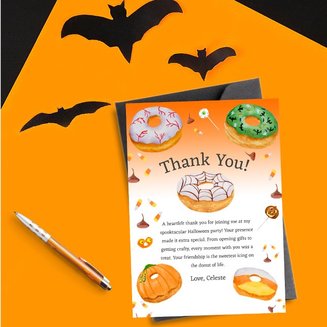 Watercolor Doughnut-licious Halloween Candy Thank  Invitation (This cute Thank You Halloween note that you can change the message to whatever you would like!)