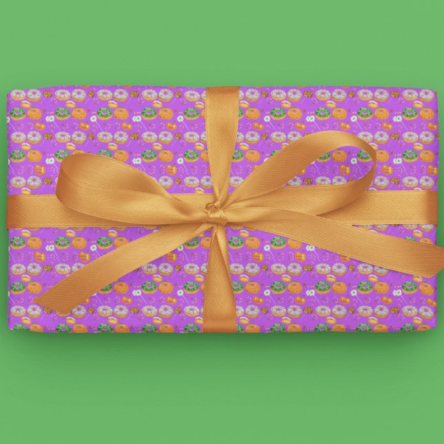 Watercolor Doughnut-licious Happy Halloween Candy Wrapping Paper (Great wrapping paper for Halloween fun or birthday!)