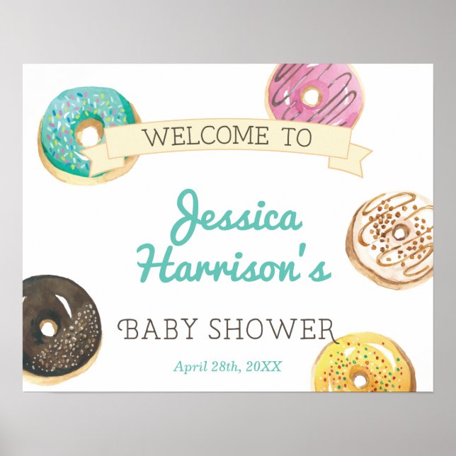 Watercolor Doughnut Sweet Baby Shower Welcome Poster (Front)