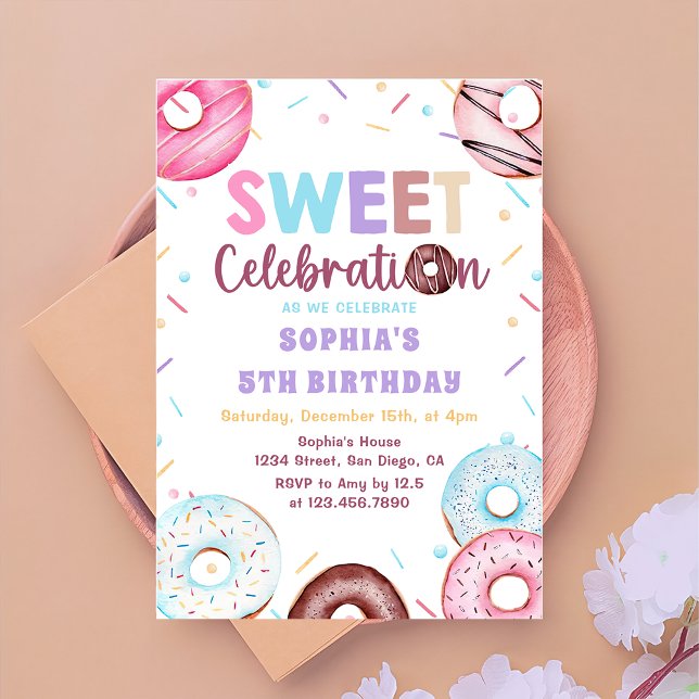 Watercolor Doughnut Sweet Birthday Party Invitatio Invitation (Creator Uploaded)