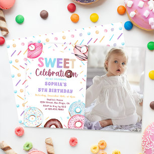 Watercolor Doughnut Sweet Birthday Photo Invitatio Invitation