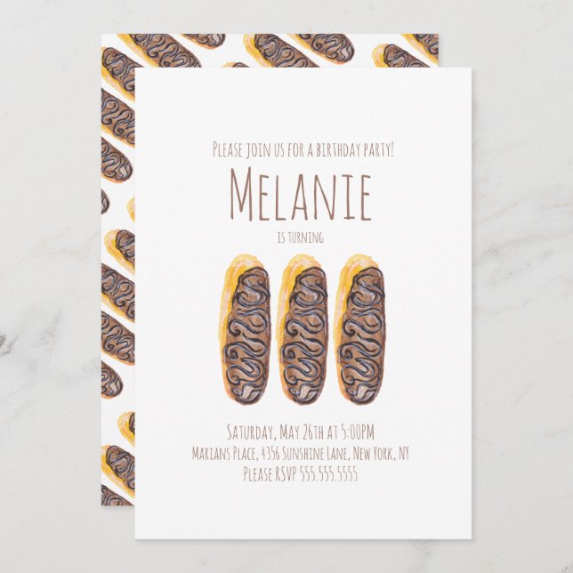 Watercolor Doughnut Third Birthday Sweet Eclairs Invitation (Front/Back)