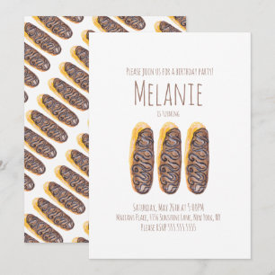 Watercolor Doughnut Third Birthday Sweet Eclairs Invitation