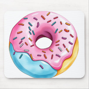 Watercolor Doughnut with Icing and Sprinkles on Wh Mouse Mat
