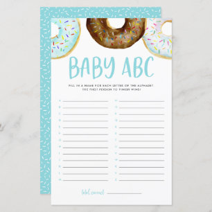 Watercolor Doughnuts Baby ABC Baby Shower Game