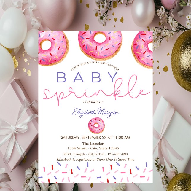 Watercolor Doughnuts Baby Sprinkle Girl Baby Showe Invitation (Creator Uploaded)