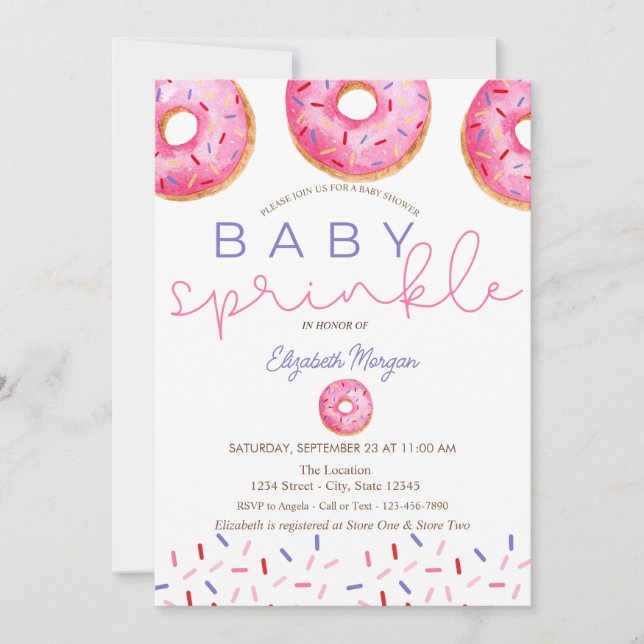 Watercolor Doughnuts Baby Sprinkle Girl Baby Showe Invitation (Front)