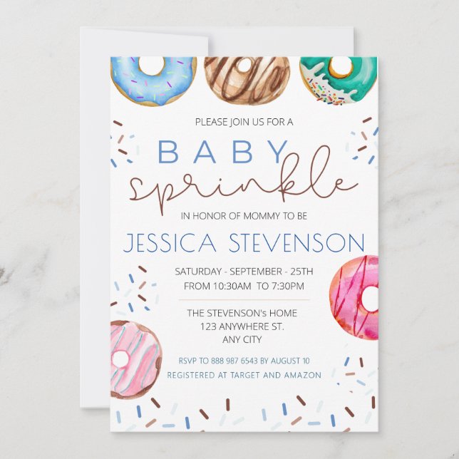 Watercolor Doughnuts Baby Sprinkle Shower  Invitation (Front)
