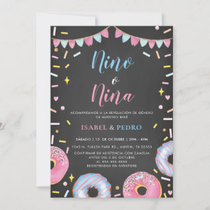 Watercolor Doughnuts Black Spanish Gender Reveal Invitation