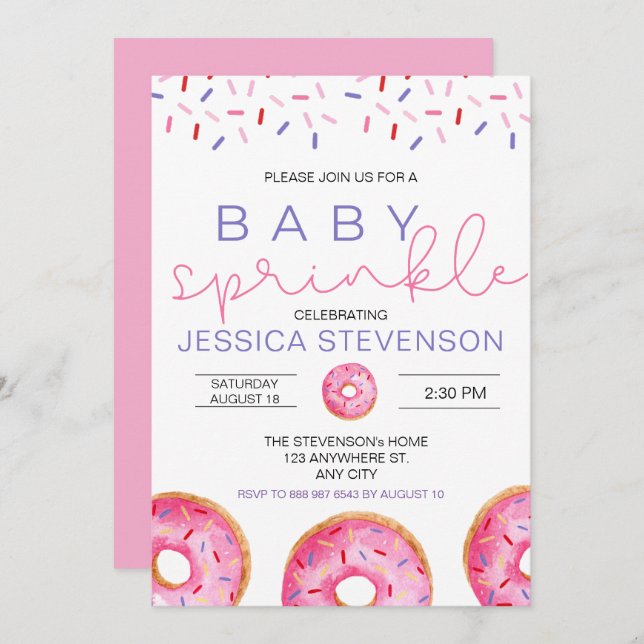 Watercolor Doughnuts girl Baby Sprinkle Shower  Invitation (Front/Back)