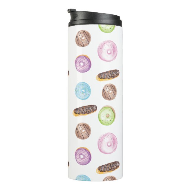 Watercolor Doughnuts Hand Painted Whimiscal Patter Thermal Tumbler (Rotated Right)