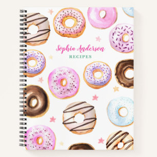 Watercolor Doughnuts Pastry Baking Kitchen Recipe Notebook