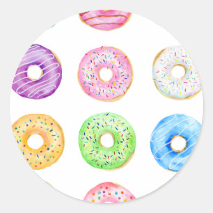 Watercolor doughnuts pattern classic round sticker