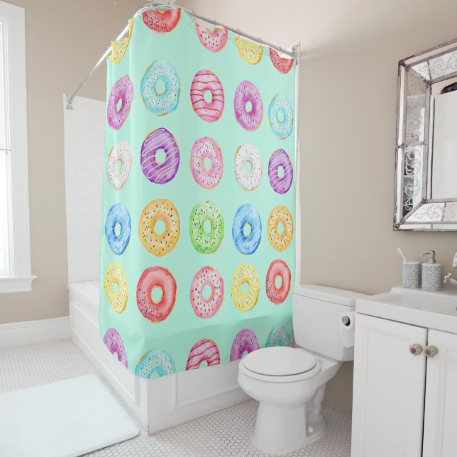 Watercolor Doughnuts Shower Curtain (In Situ)