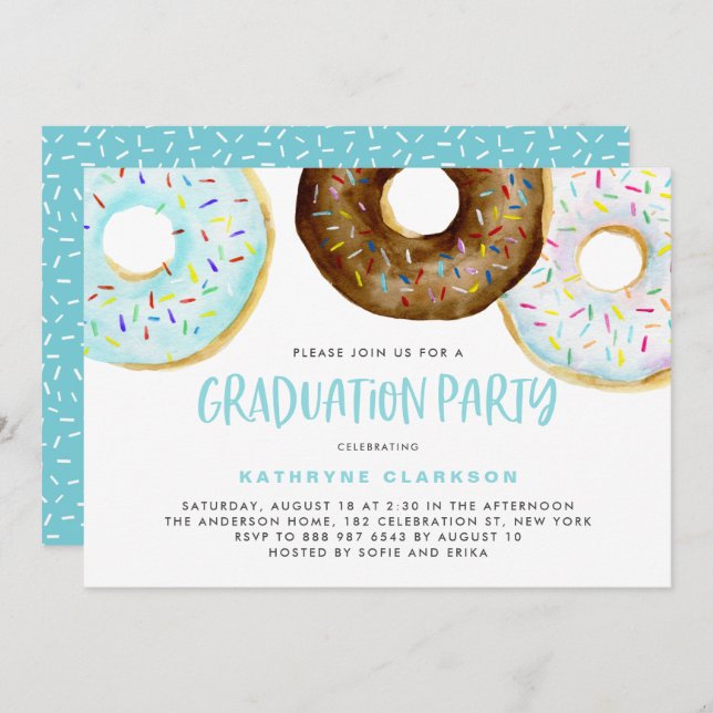 Watercolor Doughnuts with Sprinkles Graduation Par Invitation (Front/Back)