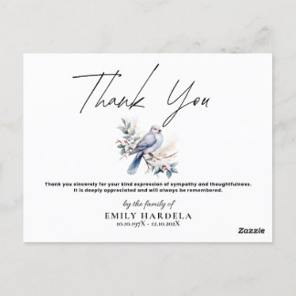 Watercolor Dove Funeral Sympathy Thank You Card