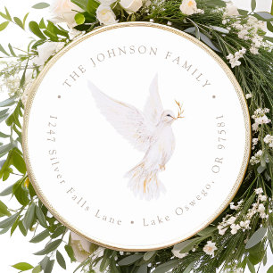 Watercolor Dove of Peace Return Address Classic Round Sticker