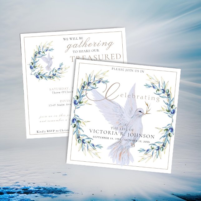 Watercolor Dove & Olive Branch Celebration of Life Invitation (Creator Uploaded)