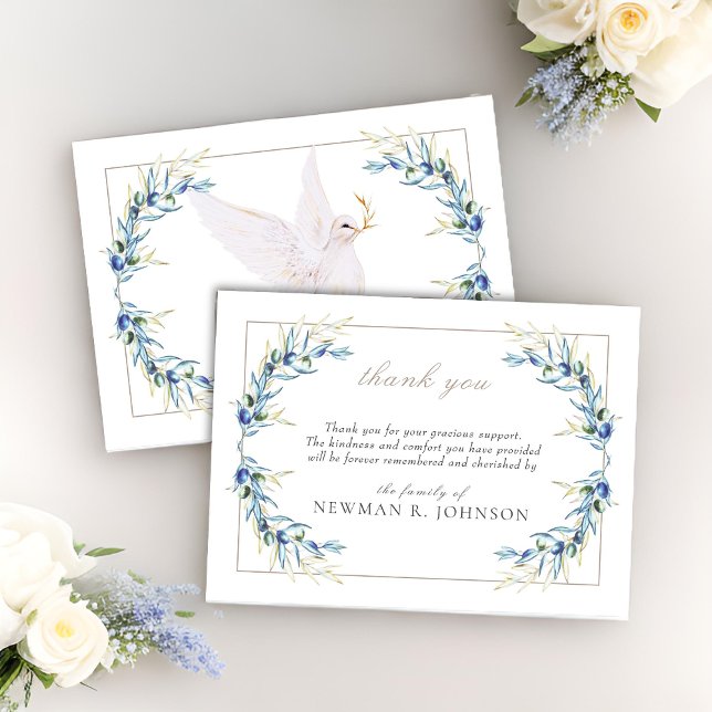 Watercolor Dove & Olive Branch Memorial Thank You Card (Creator Uploaded)