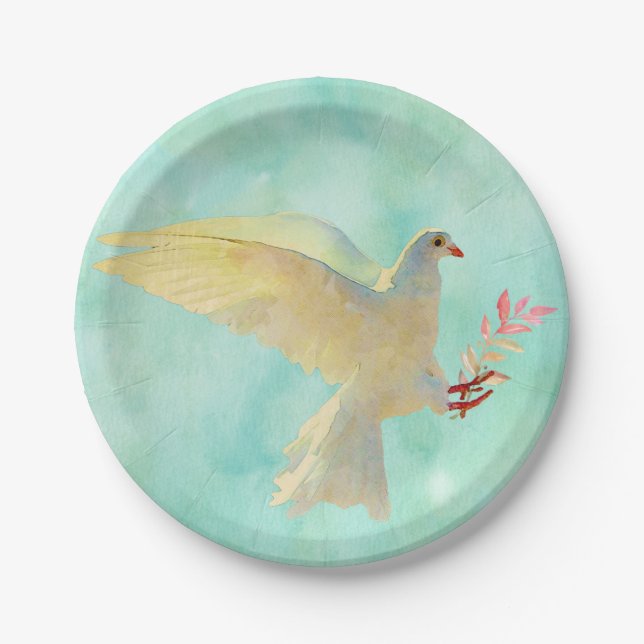 Watercolor Dove  Paper Plate (Front)