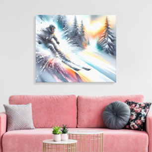 Watercolor Downhill Snow Skier Canvas Print