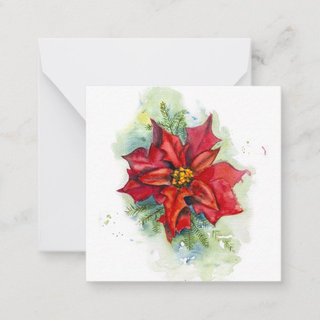 Watercolor draawing Christmas red flower Card (Front)