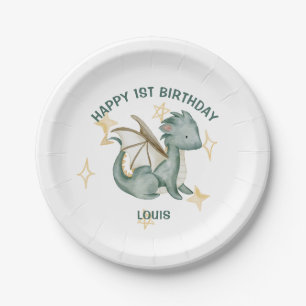 watercolor dragon and stars happy birthday paper p paper plate