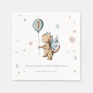 Watercolor Dragon Balloon First Birthday Napkin