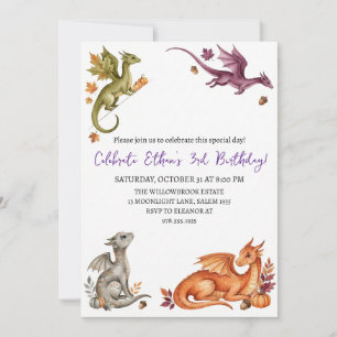 Watercolor dragon birthday invitation