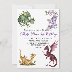 Watercolor dragon birthday invitation