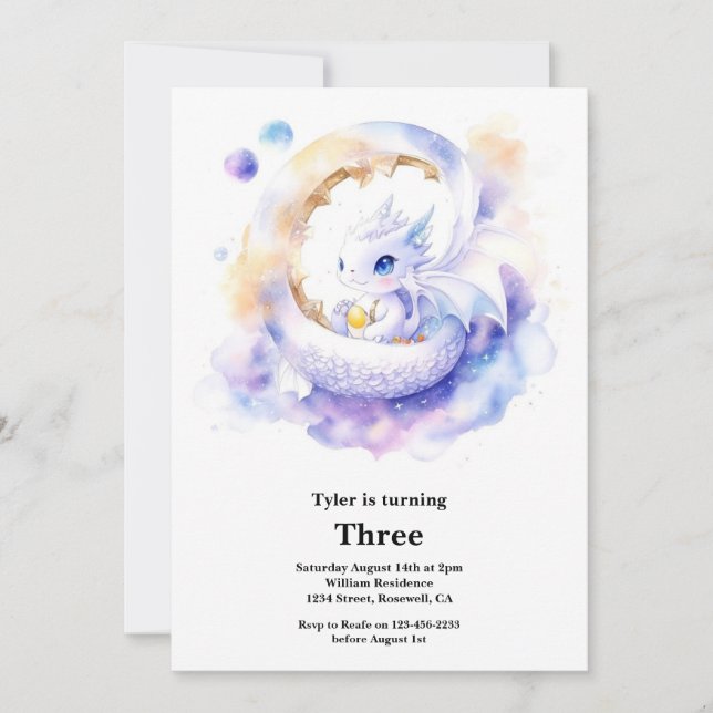 Watercolor Dragon Birthday Invitation (Front)