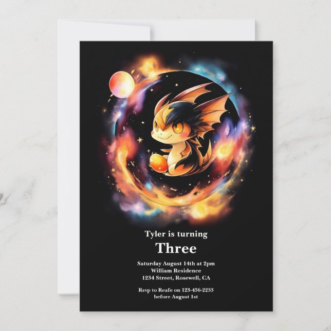 Watercolor Dragon Birthday Invitation (Front)