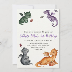 Watercolor dragon birthday invitation