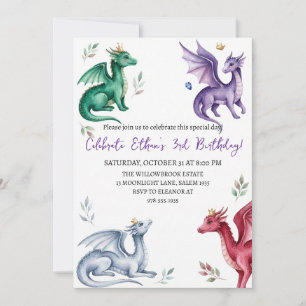 Watercolor dragon birthday invitation