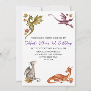 Watercolor dragon birthday invitation
