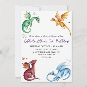 Watercolor dragon birthday invitation