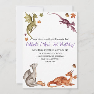 Watercolor dragon birthday invitation