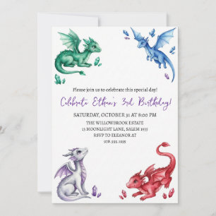 Watercolor dragon birthday invitation