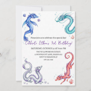Watercolor dragon birthday invitation