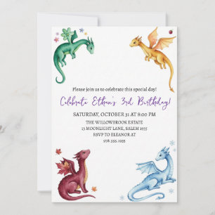 Watercolor dragon birthday invitation