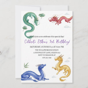 Watercolor dragon birthday invitation