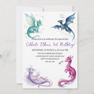 Watercolor dragon birthday invitation