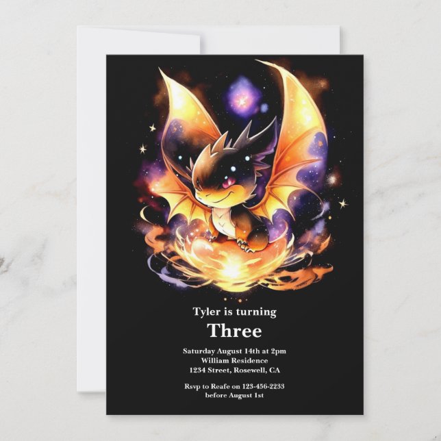 Watercolor Dragon Birthday Invitation (Front)