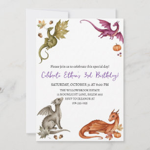 Watercolor dragon birthday invitation