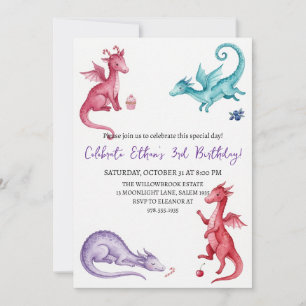 Watercolor dragon birthday invitation