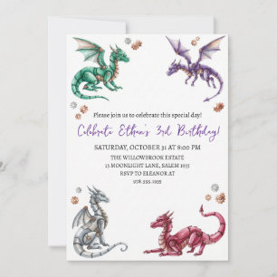 Watercolor dragon birthday invitation