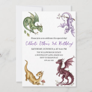 Watercolor dragon birthday invitation