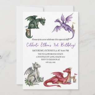 Watercolor dragon birthday invitation